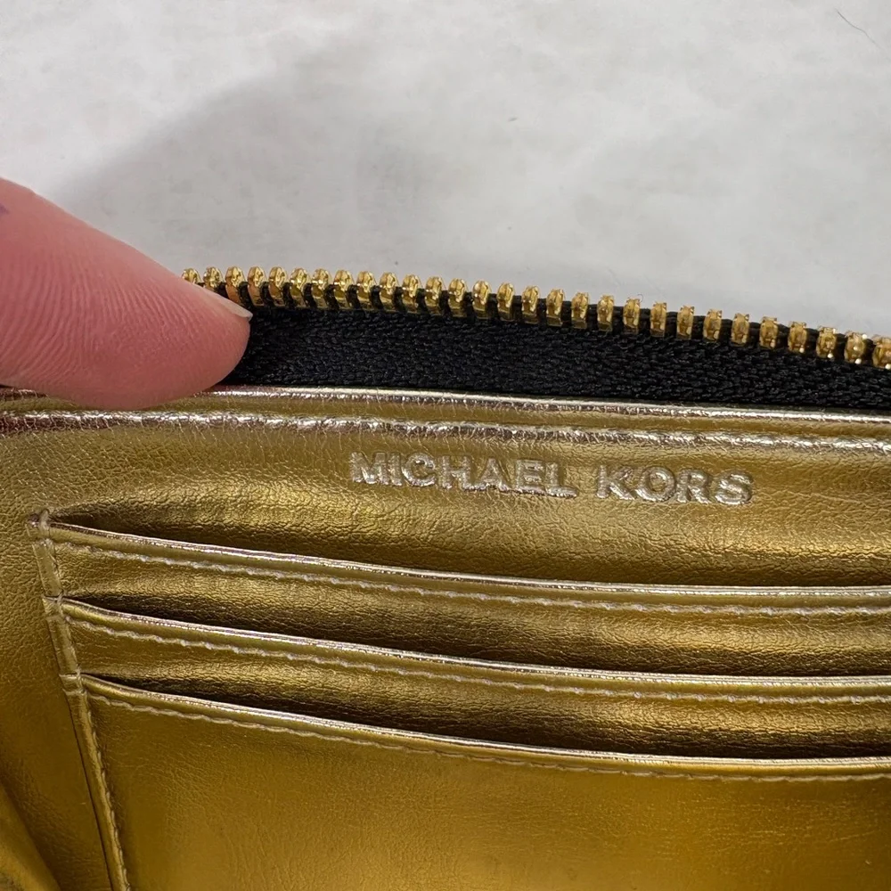 Michael Kors Black Snake-Embossed Wristlet with Gold Plate